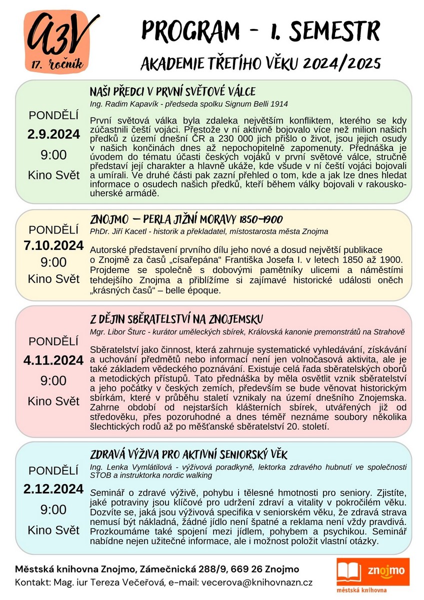 Program Akademie třetího věku 17. ročník 2024/25 - I. semestr