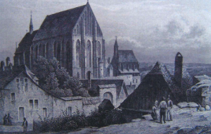 Pohled na Znojmo (autor předlohy K. Würbs, ocelorytina E. Höfer, 1842)